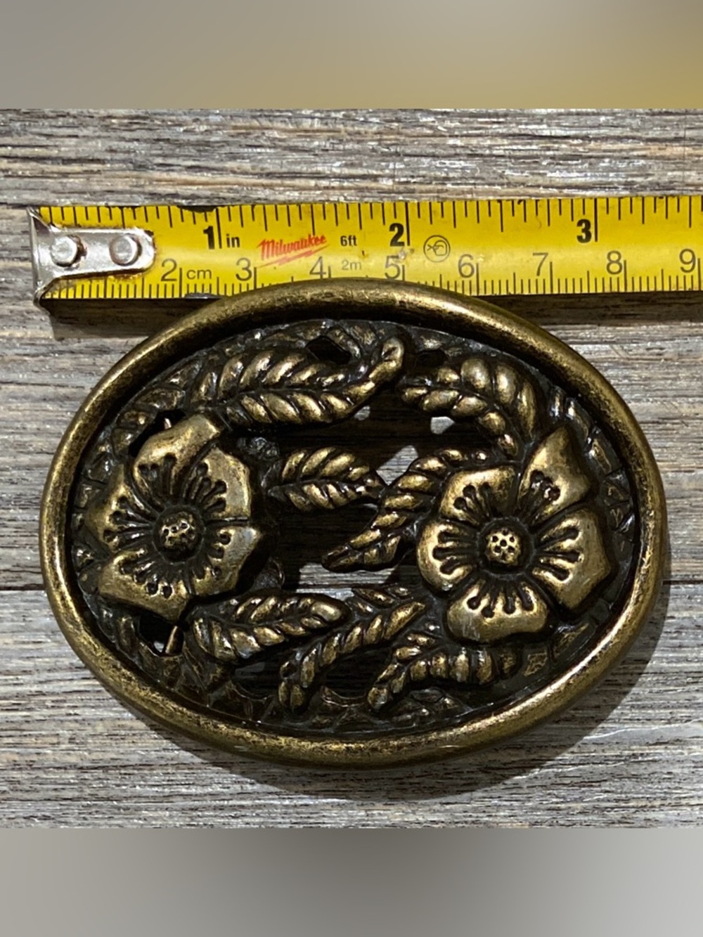 Brass Floral Oval Belt Buckle Gold Tone Rodeo Southwestern Coastal Cowboy - Picture 6 of 7
